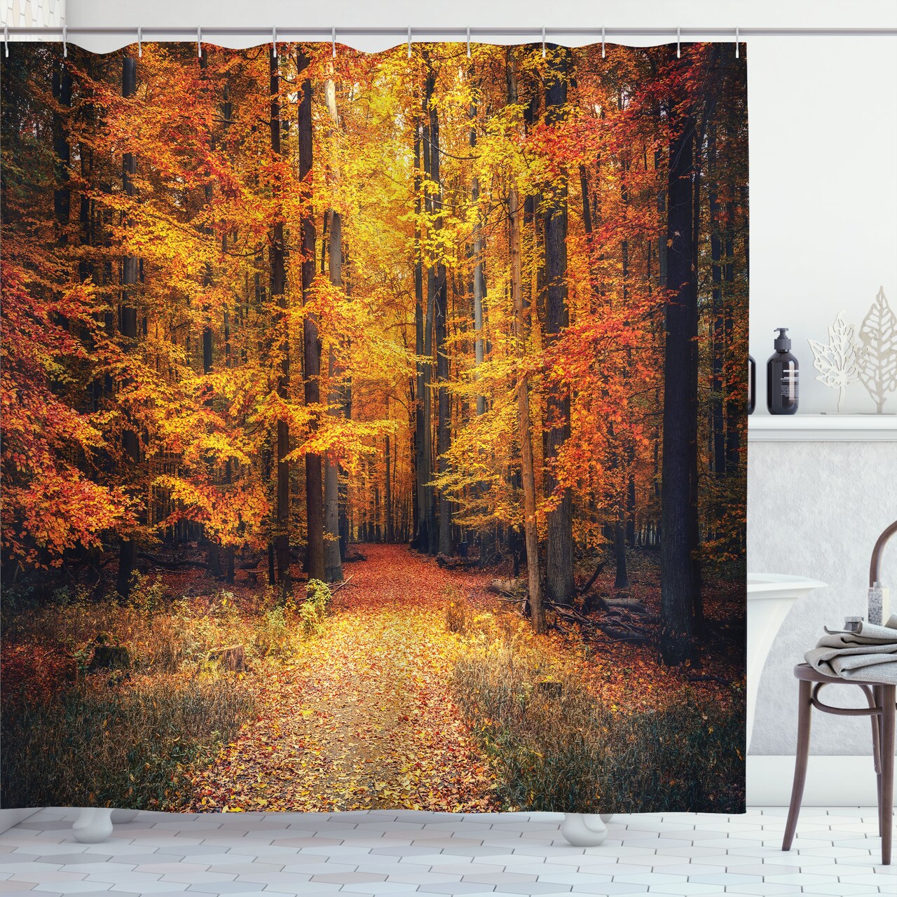 Ambesonne Forest Shower Curtain, Fall Photo in National Park Vivid Leaf  Plant Eco Earth Mystical Theme, Cloth Fabric Bathroom Decor Set with Hooks,  69 W x 70 L, Orange Brown